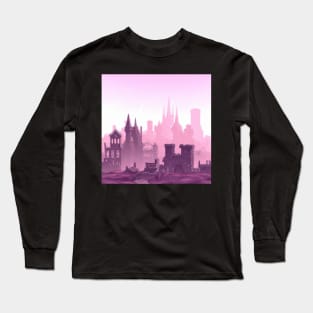 Synthwave Medieval City Landscape With a Purple and Pink Skyline Long Sleeve T-Shirt